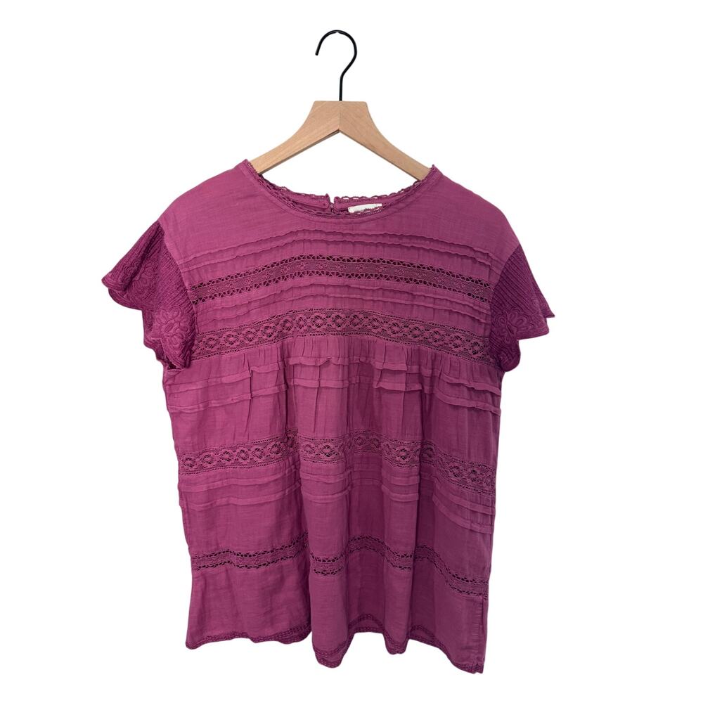 Sundance Orchid Lace Scalloped Sleeve Top Small